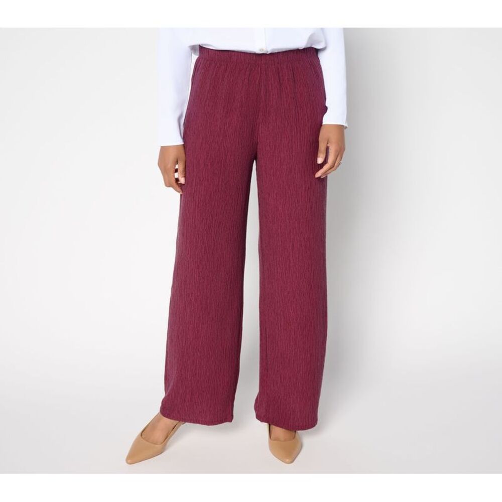 Susan Graver Women's Pants Sz XL Textured Woven Wide Leg Pull-On Pant Red
